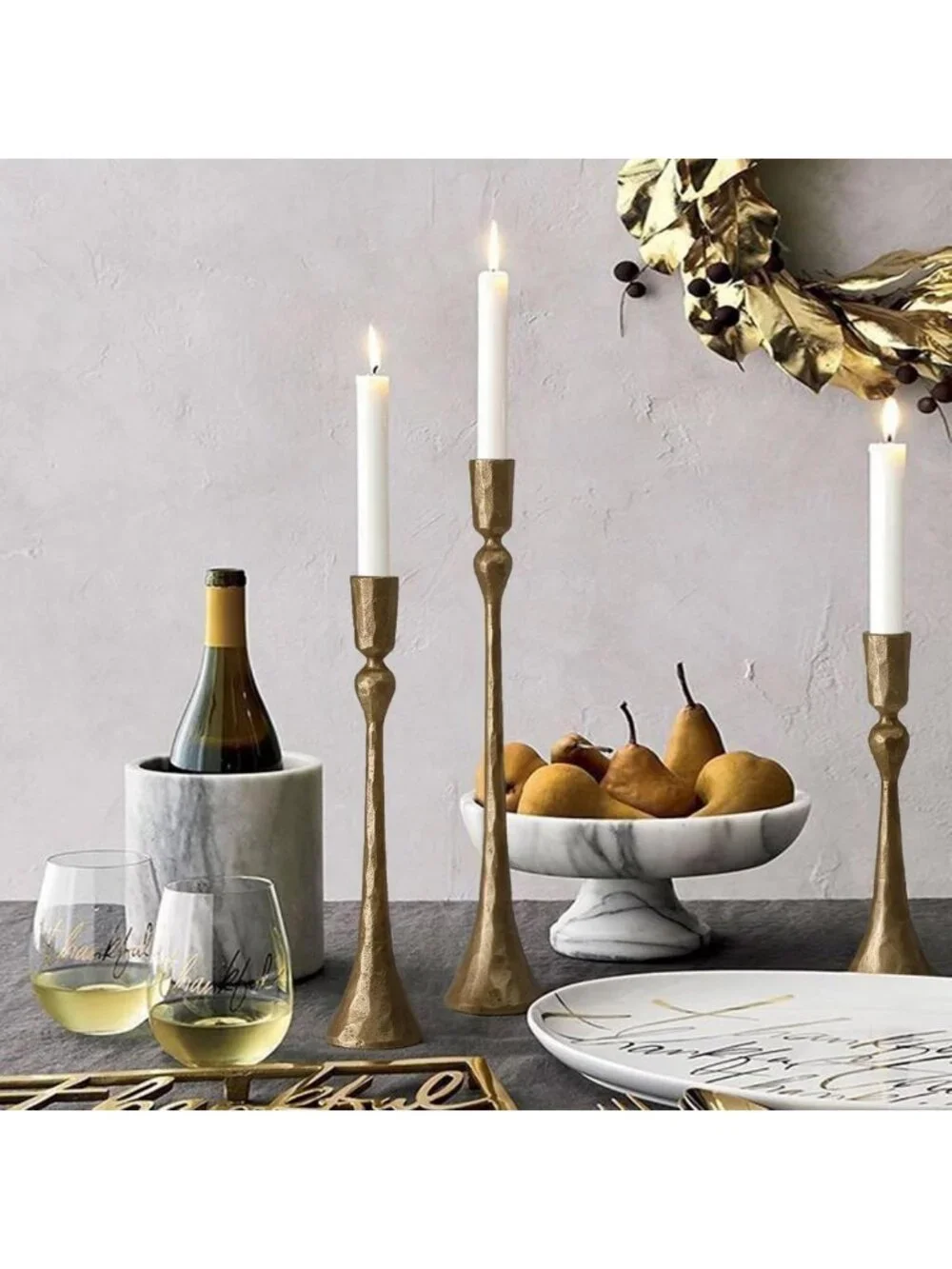 Set of 3 Vintage Cast Iron Taper Candle Holders - Decorative Home Accent